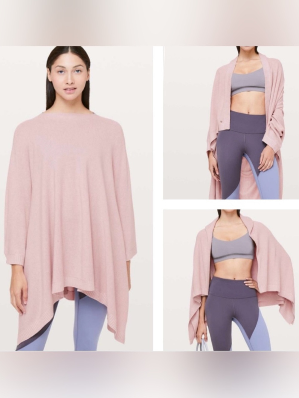 Lululemon CASHMERE Divinity Poncho Heathered Misty Pink Wrap Cardigan Cape